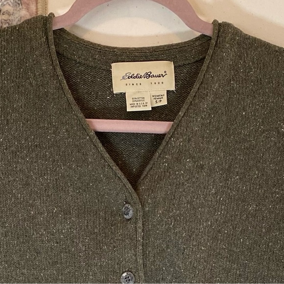 EDDIE BAUER Classic V-Neck Button Front Cardigan Embroidered Details S - Picture 3 of 6